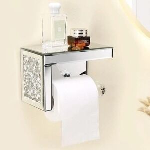 Mirrored Crushed Diamond Toilet Paper Holder Crystal Wall Mount Bathroom Decor